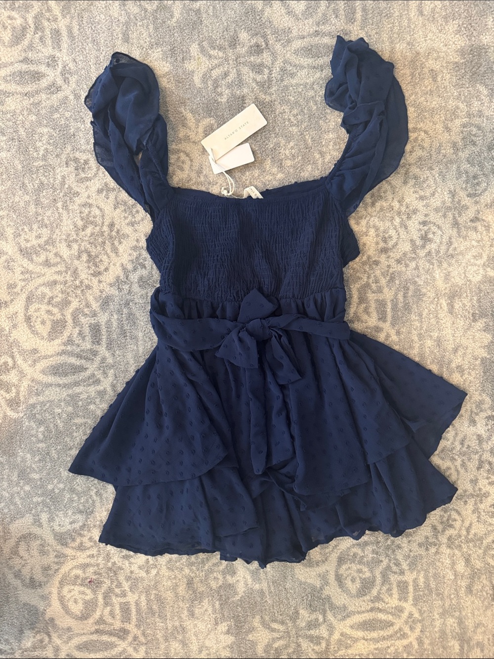 NWT Altar'd State Navy Textured Ruffle Romper - Picture 3 of 3